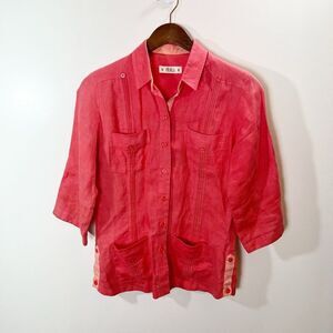 Abito Womens Linen Blouse Size S Pink Salmon Button Up Beachy Boho Vibrant Comfy